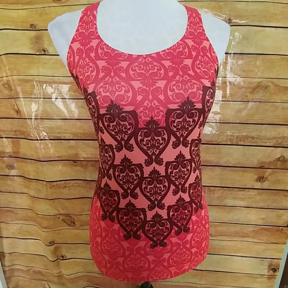 Reebok pink/orange damask print tankini top